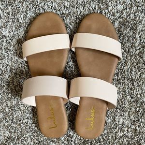 Lulus cream slip on sandals